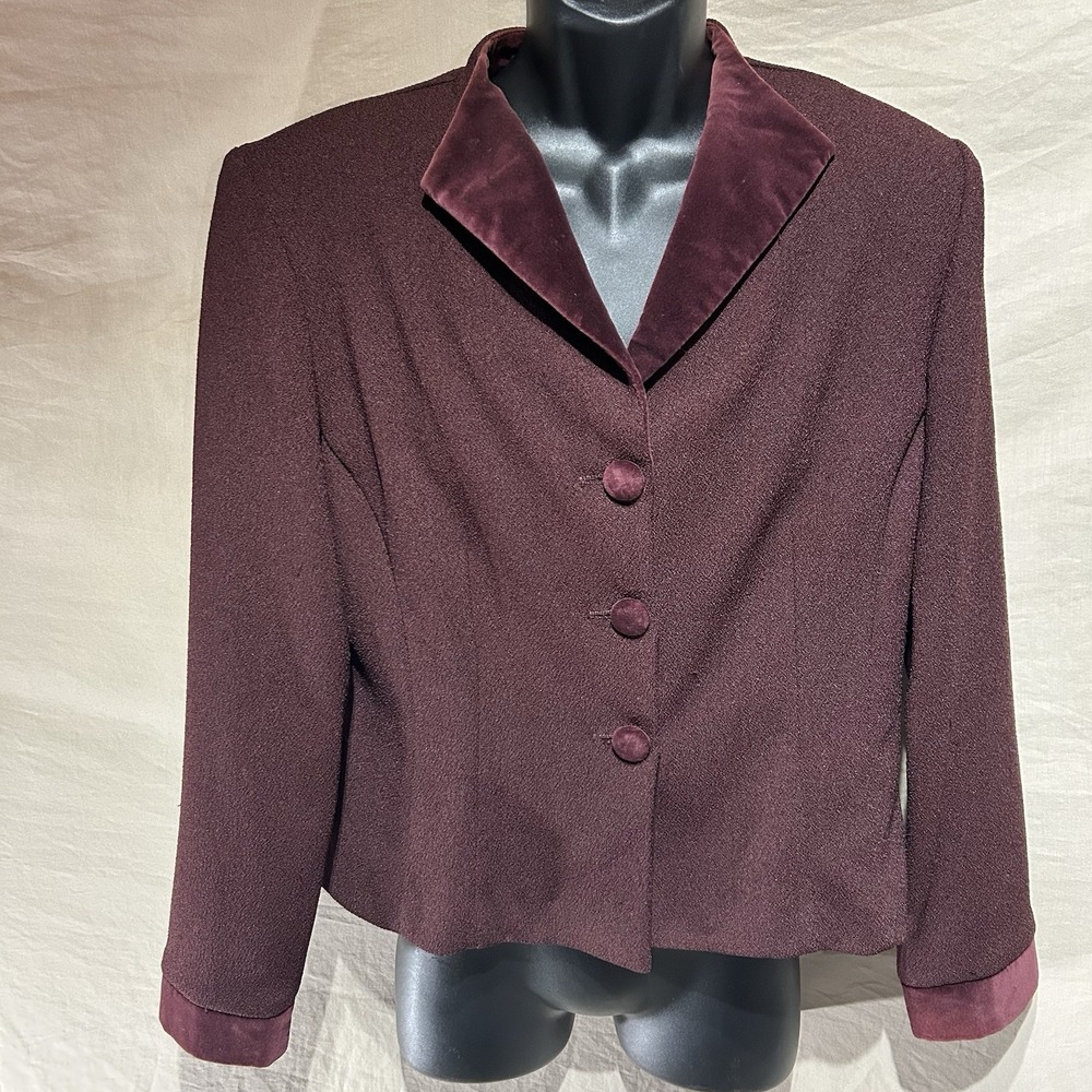 Vintage Jessica Howard Burgundy Velvet Collar Blazer Jacket Womens 14 USA